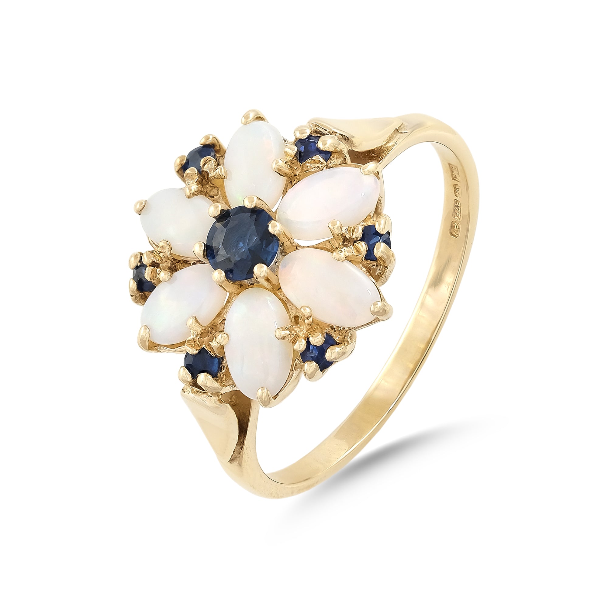 Vintage 9ct Yellow Gold Sapphire and Opal Cluster Ring