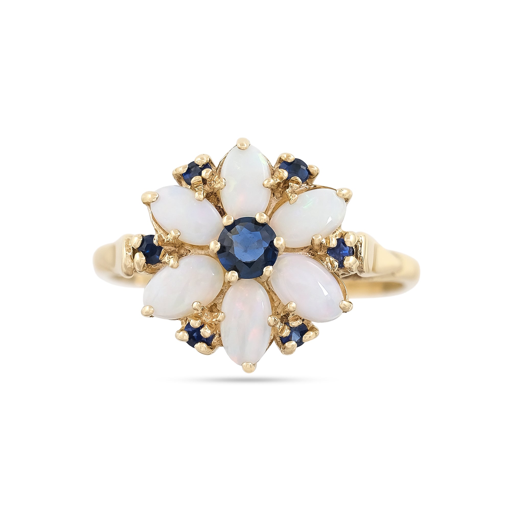 Vintage 9ct Yellow Gold Sapphire and Opal Cluster Ring