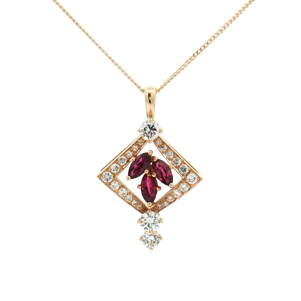 Vintage 14ct Yellow Gold Garnet and Diamond Pendant
