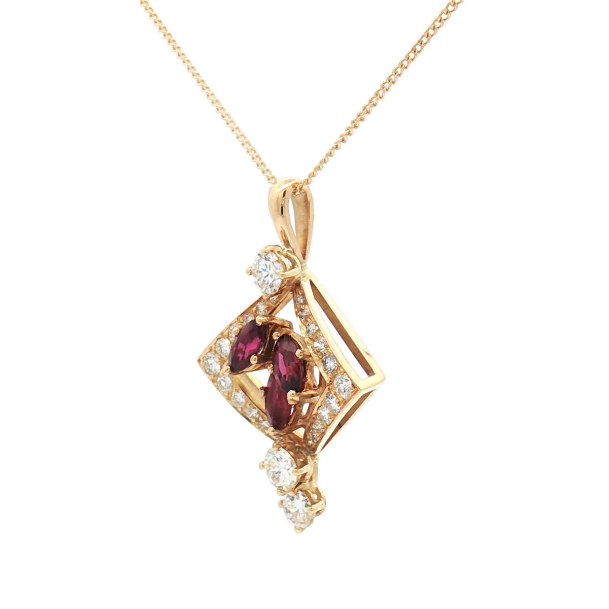 Vintage 14ct Yellow Gold Garnet and Diamond Pendant