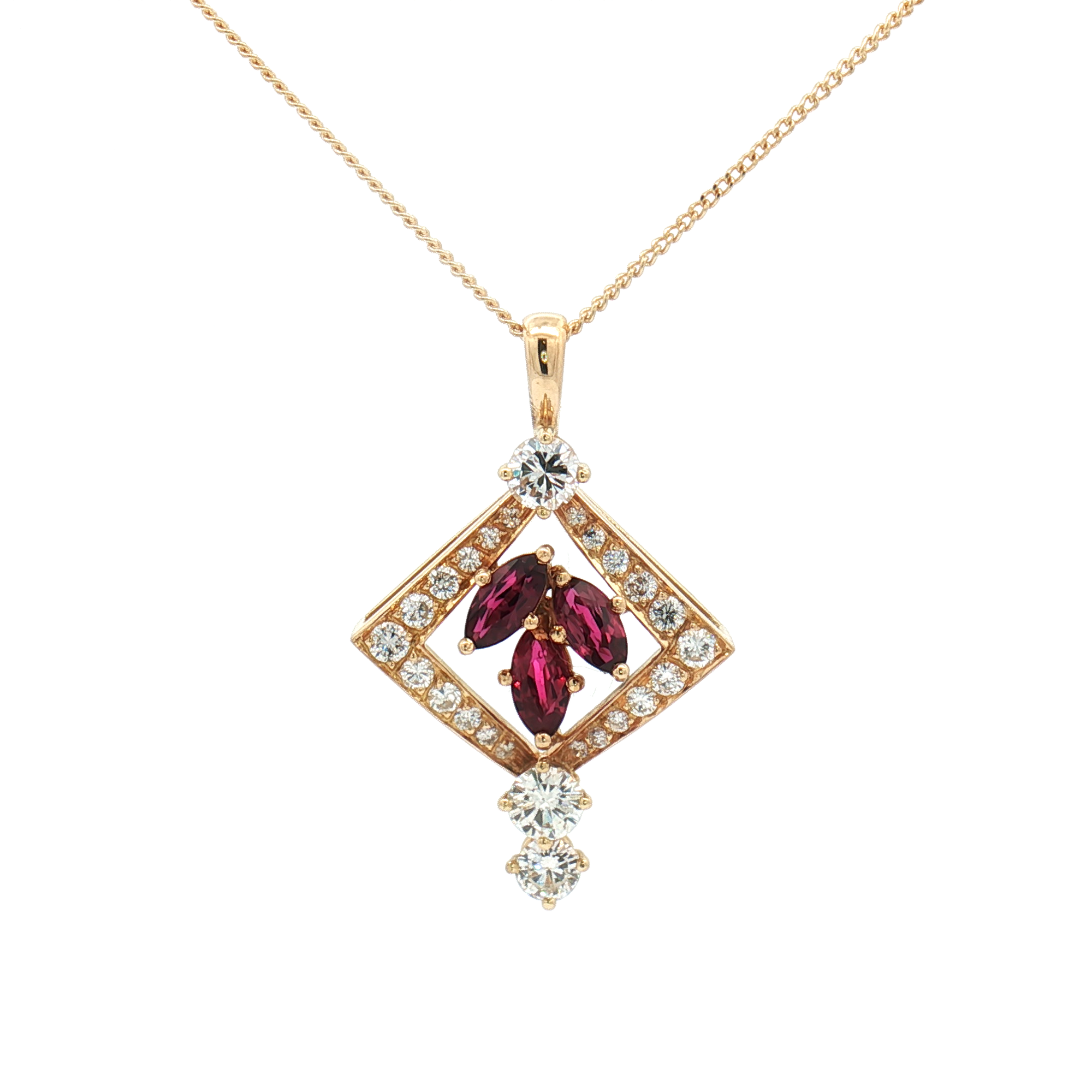 Vintage 14ct Yellow Gold Garnet and Diamond Pendant