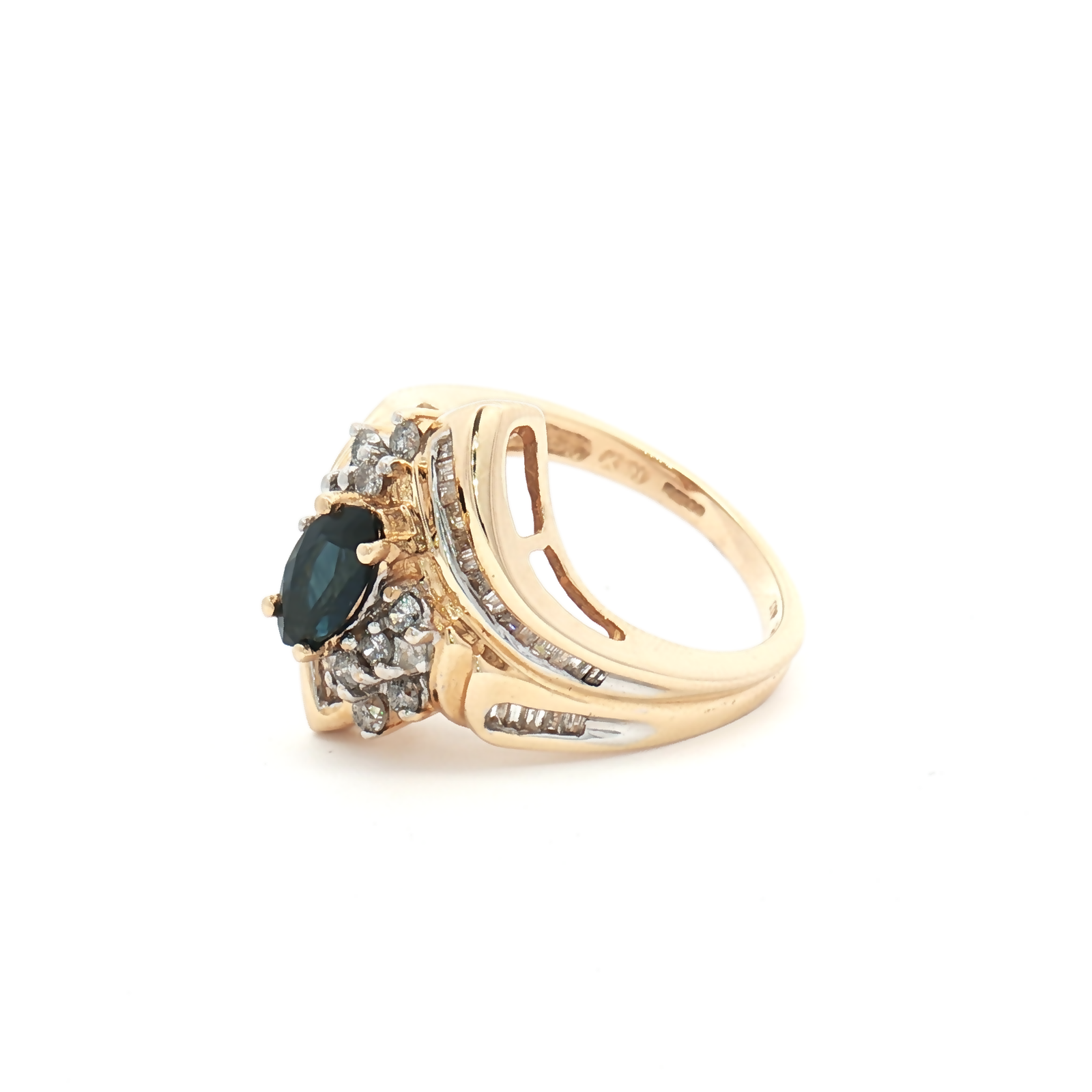 Vintage 14ct Yellow Gold Marquise Sapphire and Diamond Cluster Ring