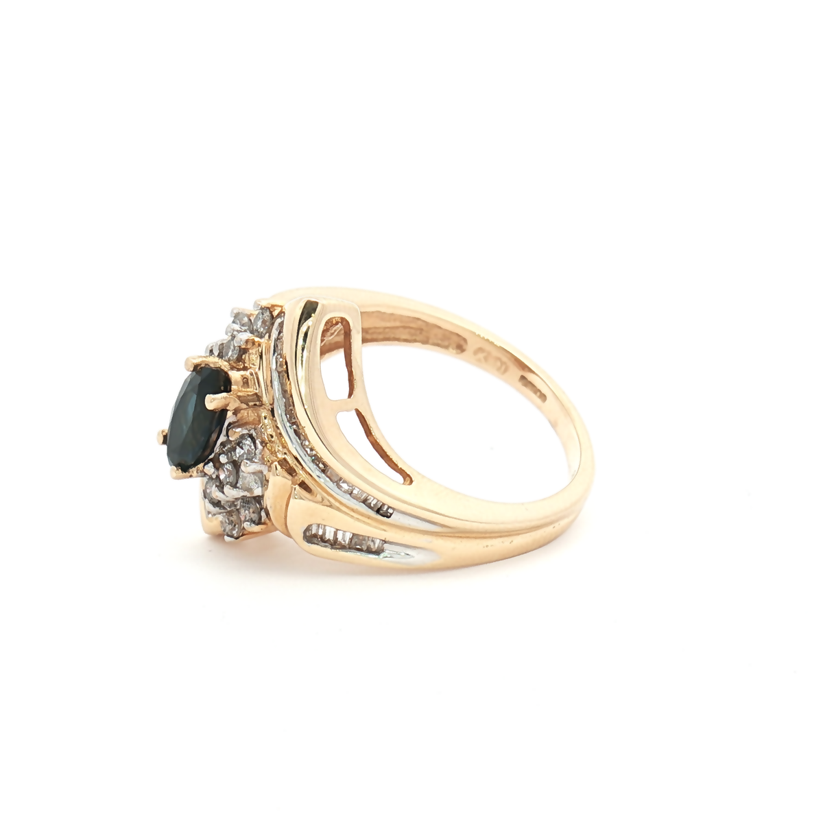 Vintage 14ct Yellow Gold Marquise Sapphire and Diamond Cluster Ring