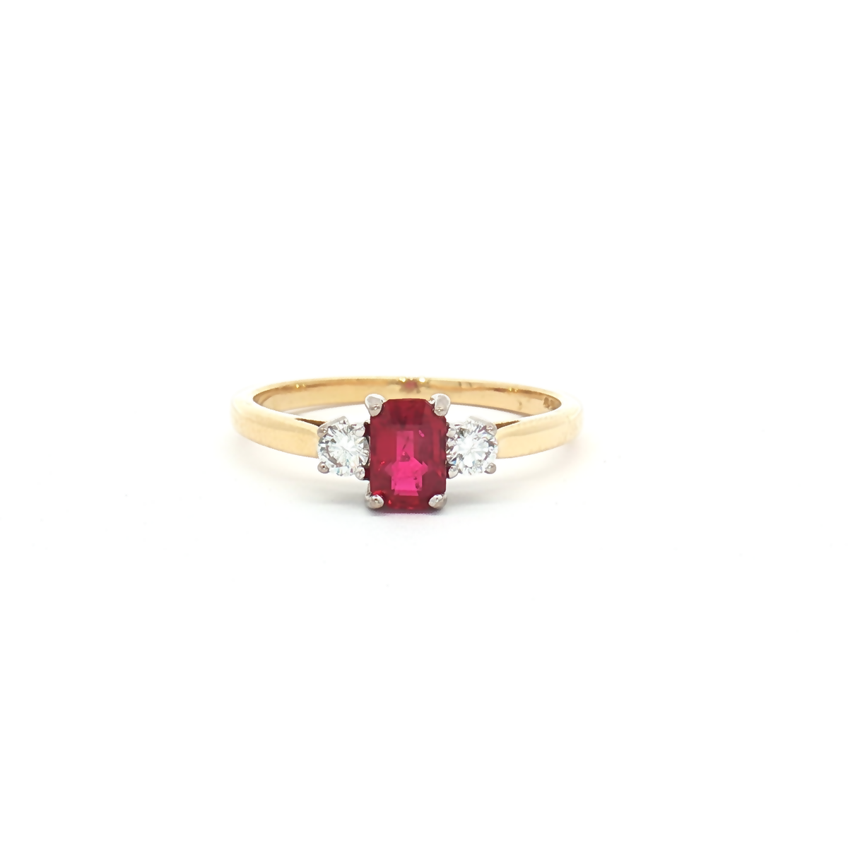 Vintage 18ct Ruby and Diamond Three Stone Ring