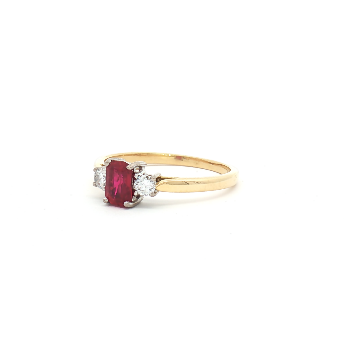Vintage 18ct Ruby and Diamond Three Stone Ring