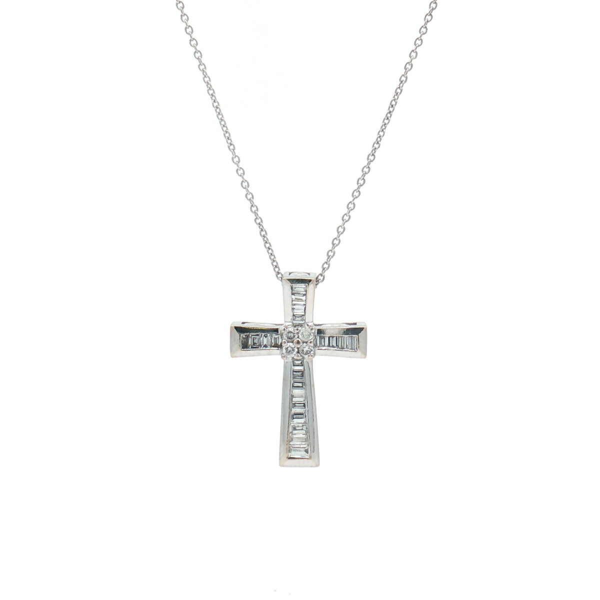 Vintage 18ct White Gold Diamond Cross Necklace