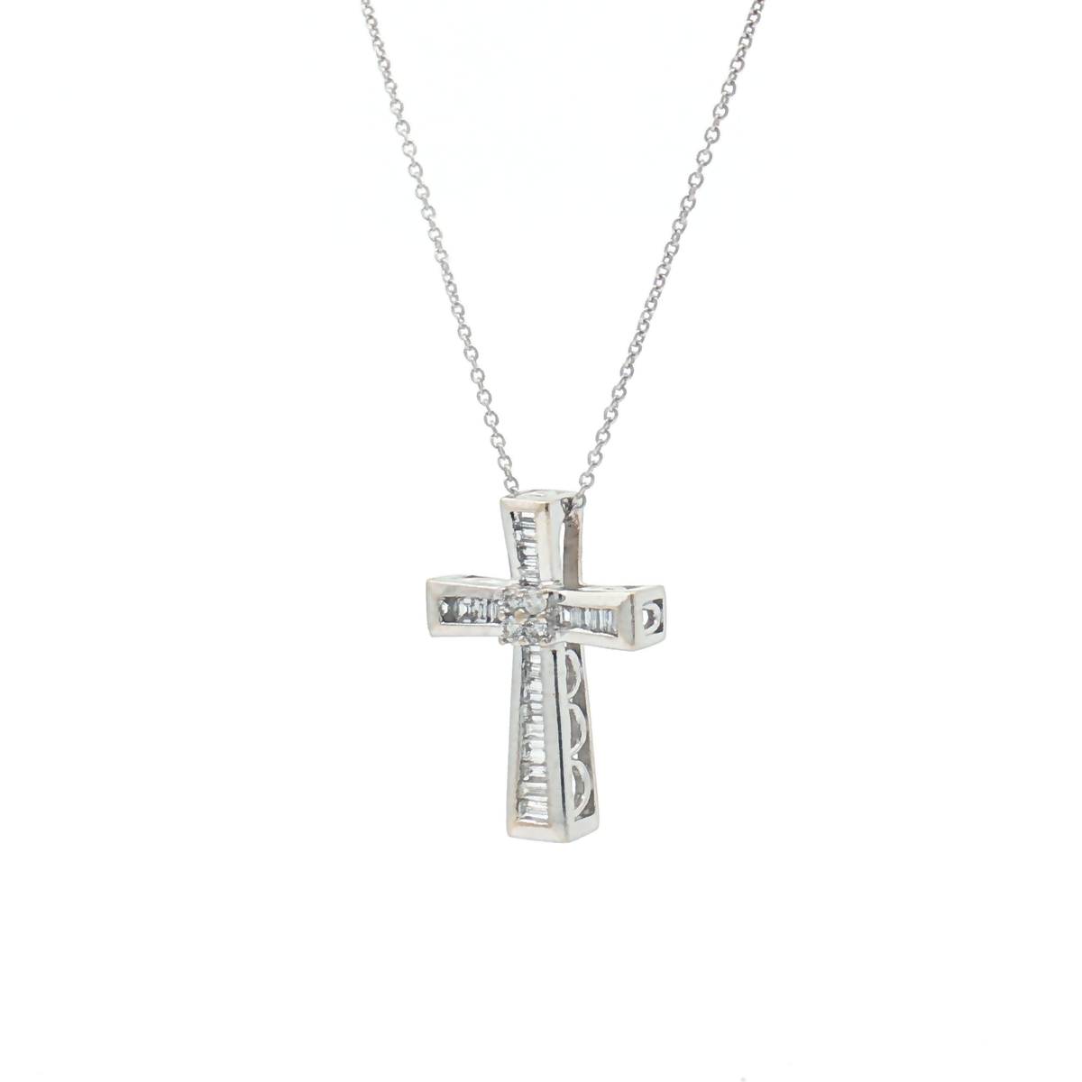 Vintage 18ct White Gold Diamond Cross Necklace