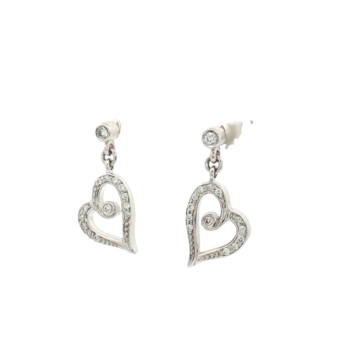 Vintage 18ct White Gold Diamond Heart Drops