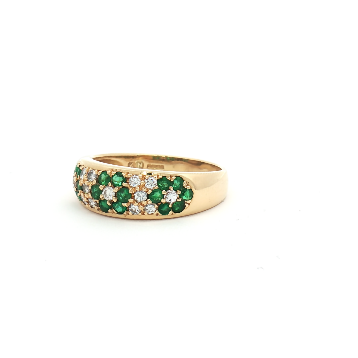 Vintage 18ct Yellow Gold Emerald and Diamond Bombay Ring