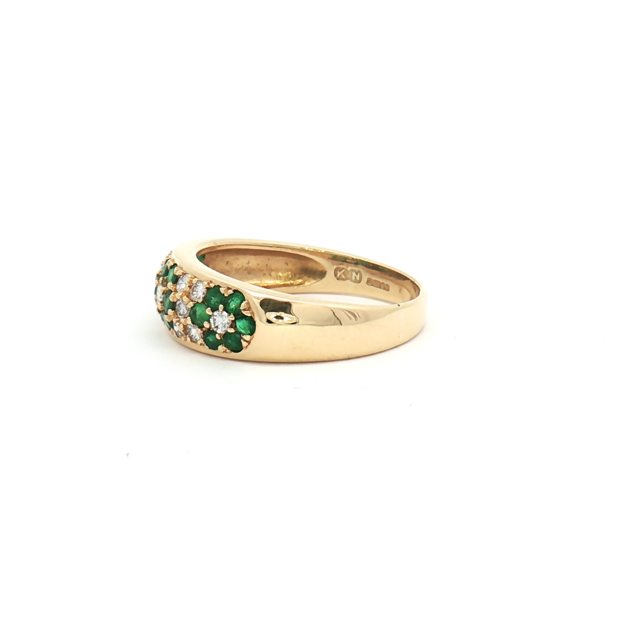 Vintage 18ct Yellow Gold Emerald and Diamond Bombay Ring