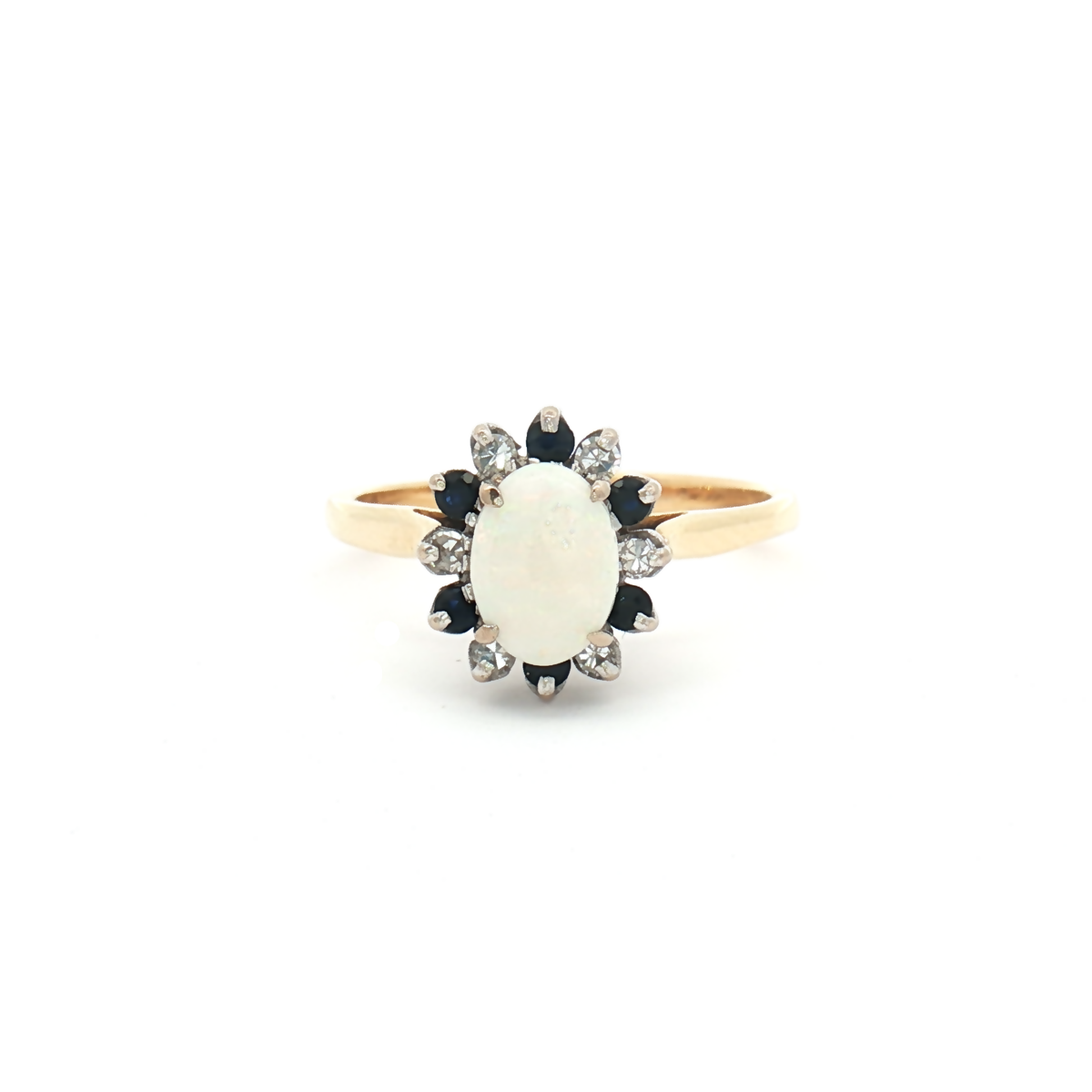 Vintage 18ct Yellow Gold Opal, Sapphire and Diamond Cluster Ring
