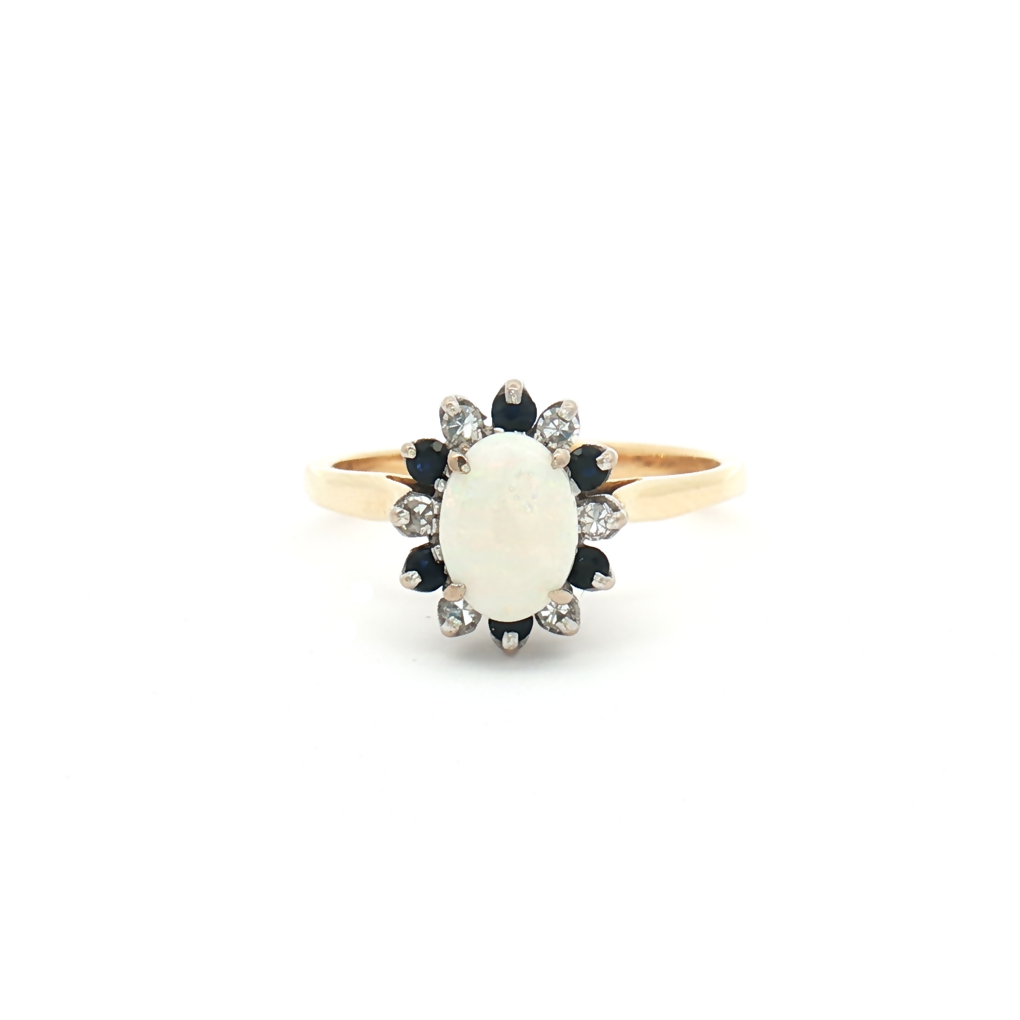 Vintage 18ct Yellow Gold Opal, Sapphire and Diamond Cluster Ring