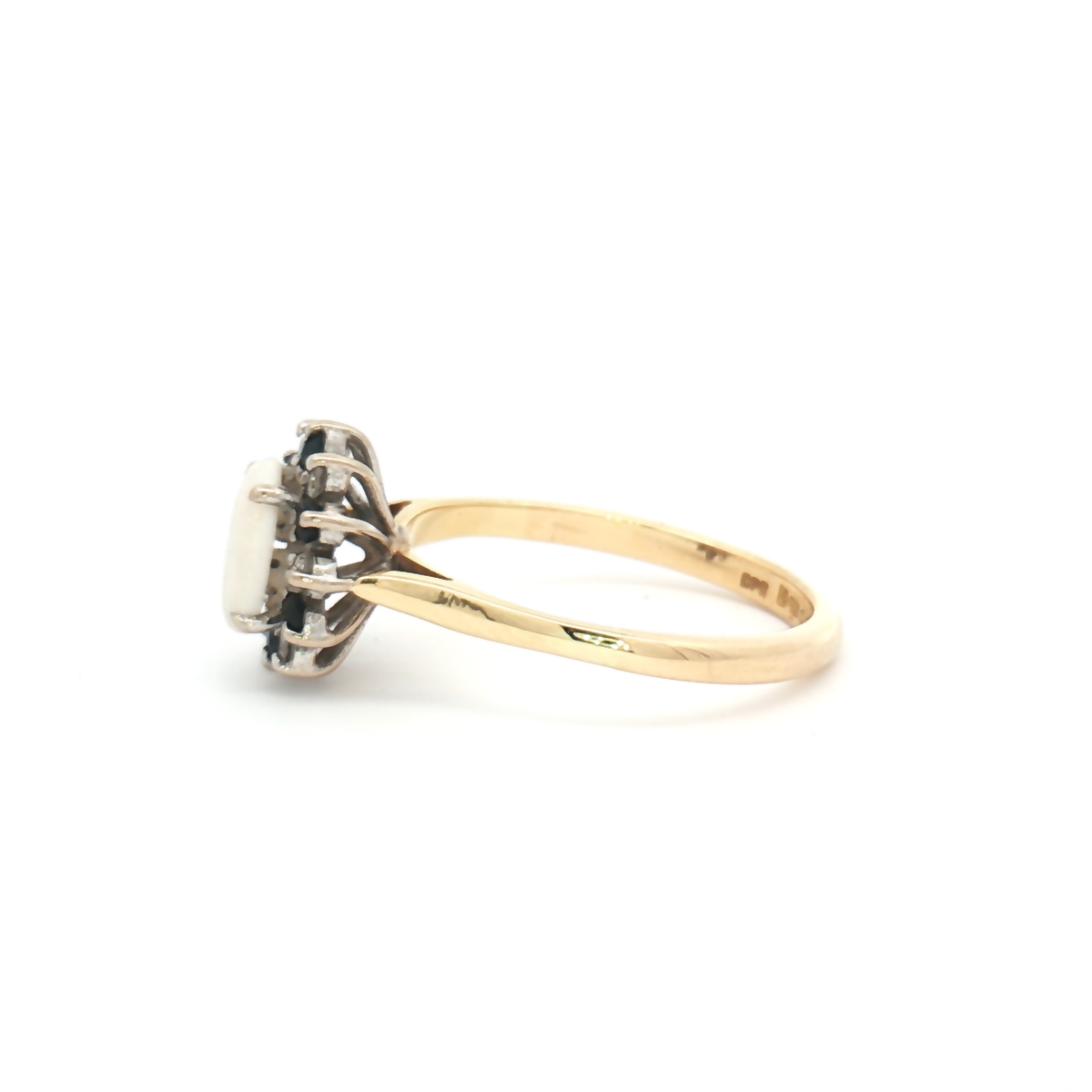 Vintage 18ct Yellow Gold Opal, Sapphire and Diamond Cluster Ring