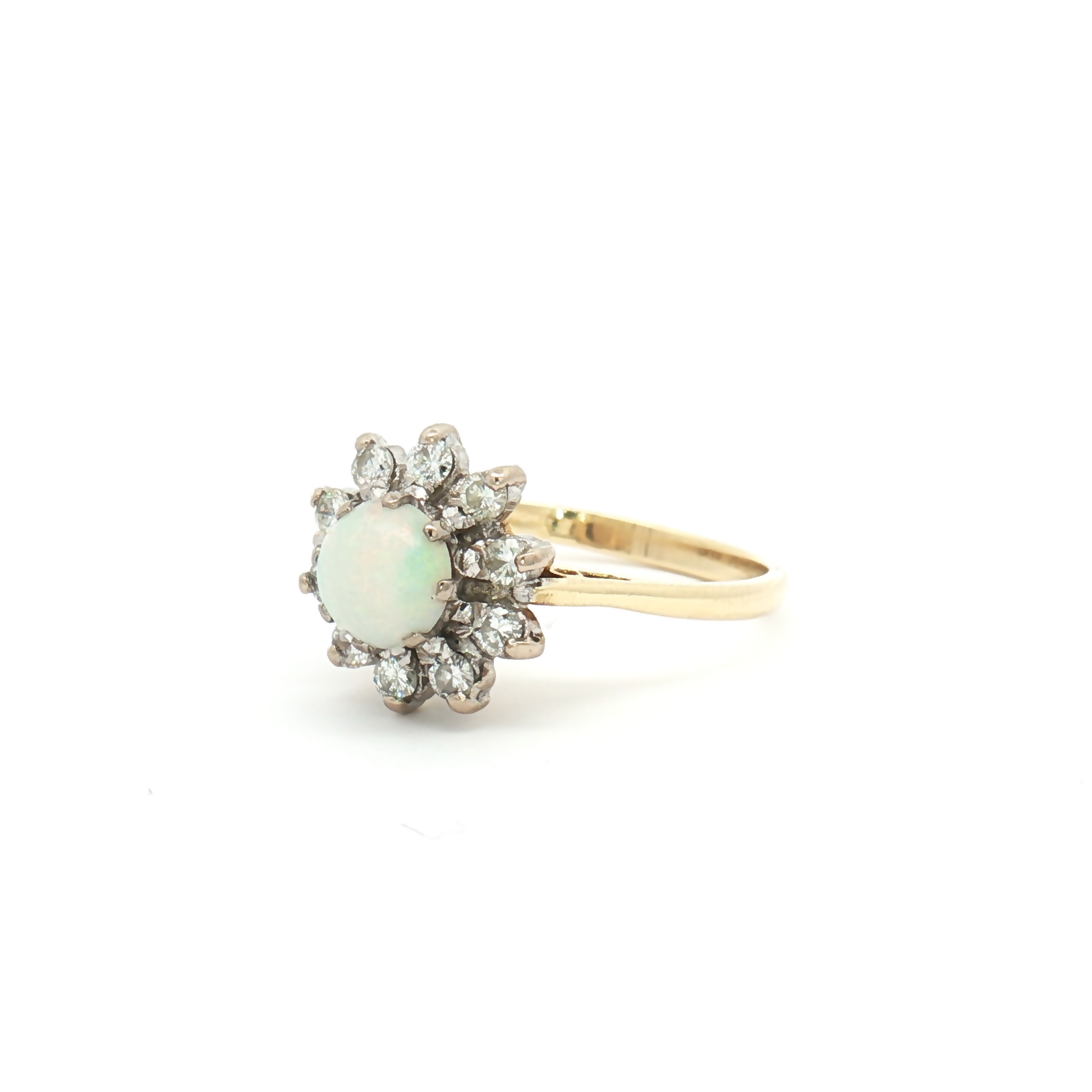 Vintage 18ct Yellow Gold Opal and Diamond Cluster Ring
