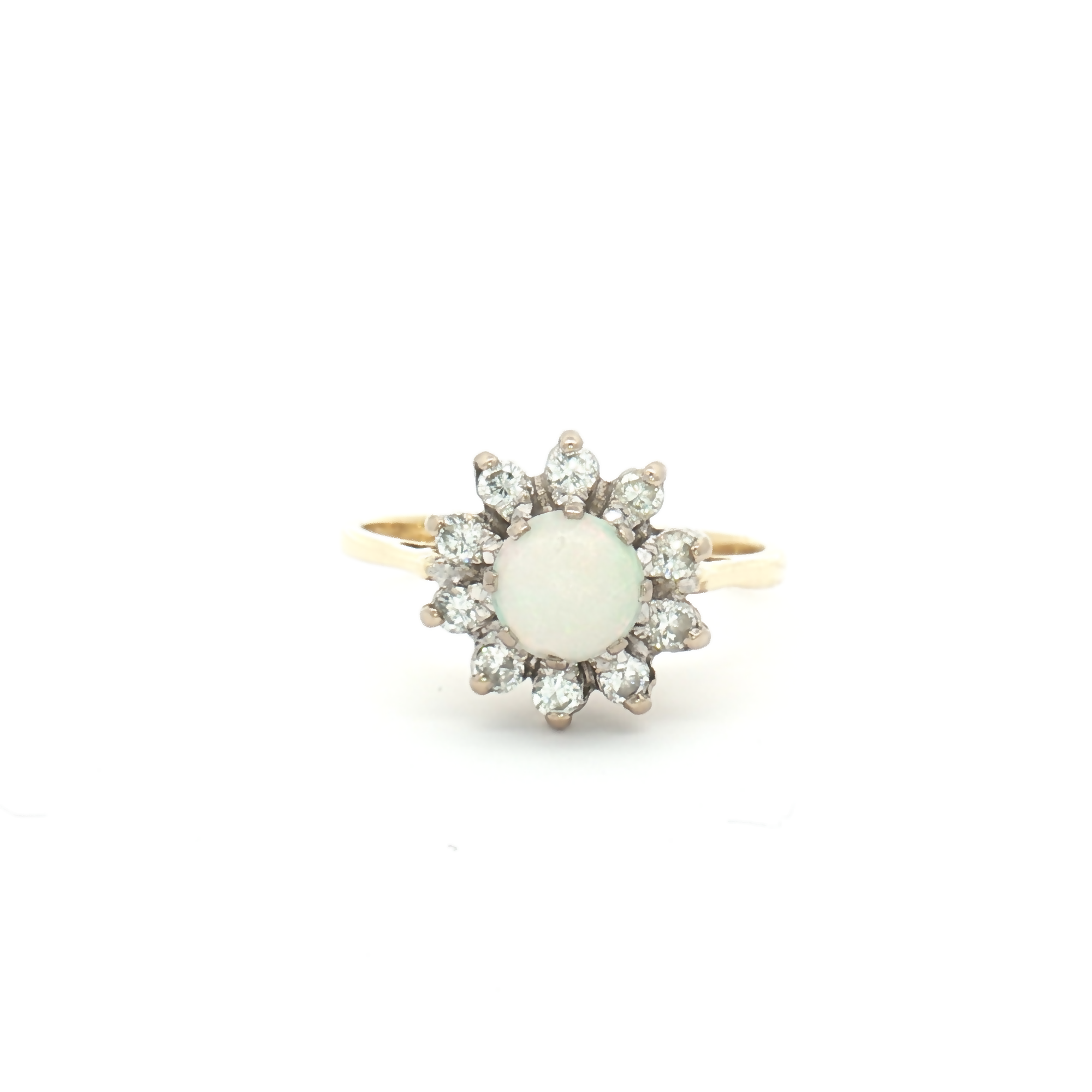 Vintage 18ct Yellow Gold Opal and Diamond Cluster Ring