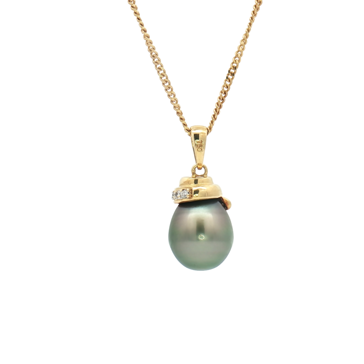 Vintage 18ct Yellow Gold Pearl and Diamond Pendant 