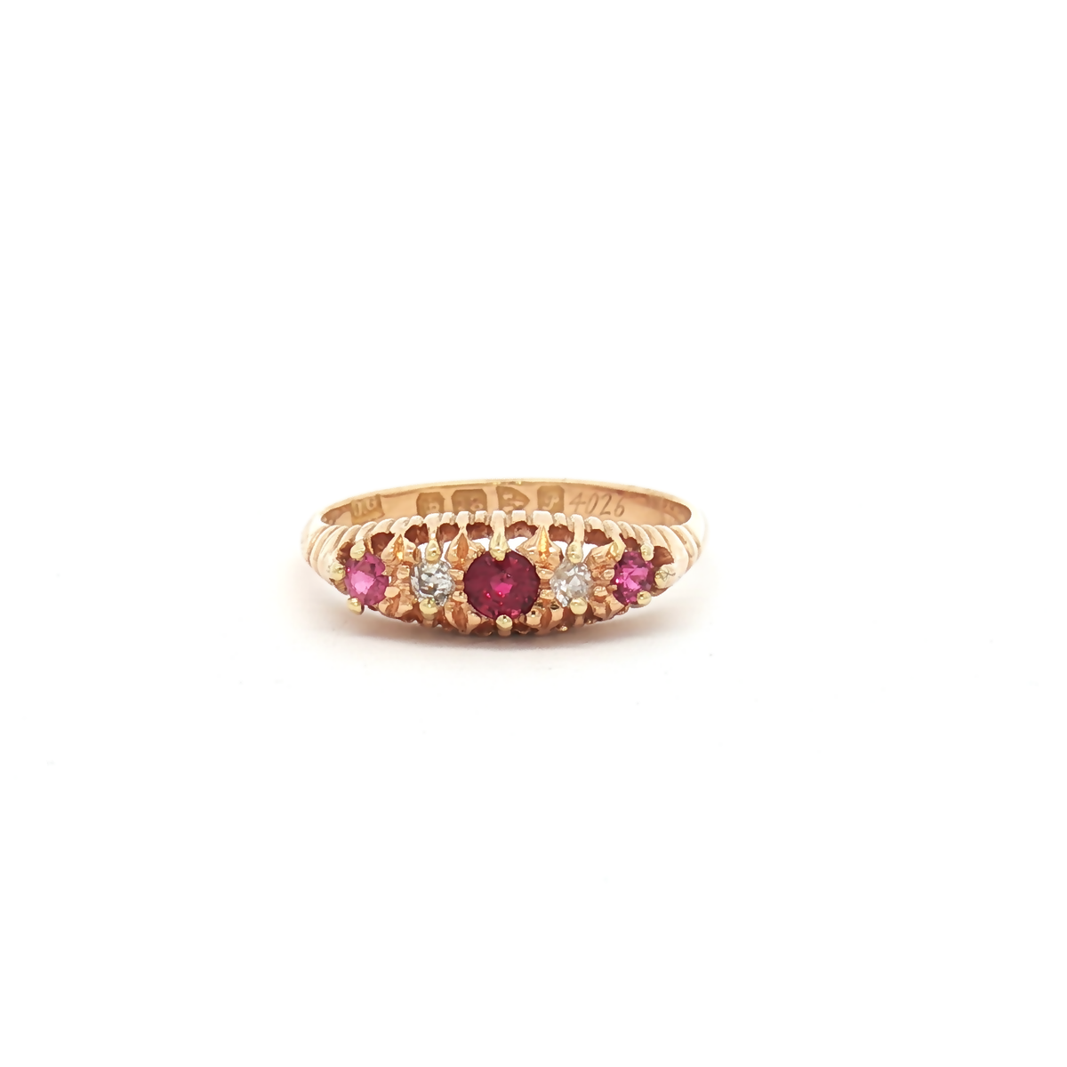 Vintage 18ct Yellow Gold Ruby and Diamond Five Stone Ring