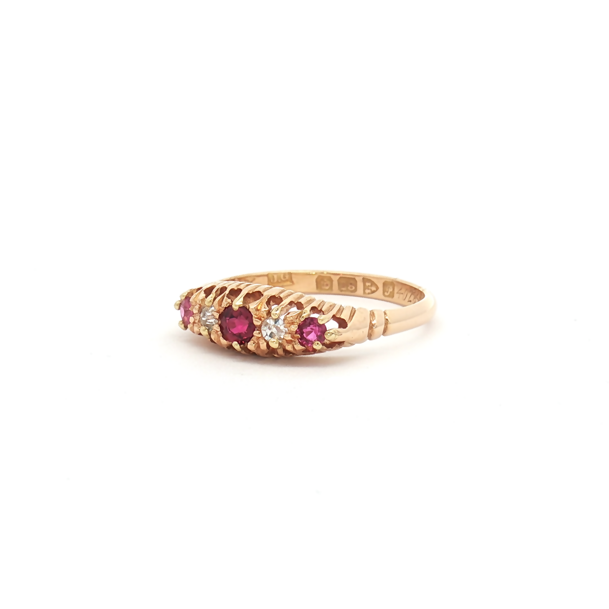 Vintage 18ct Yellow Gold Ruby and Diamond Five Stone Ring