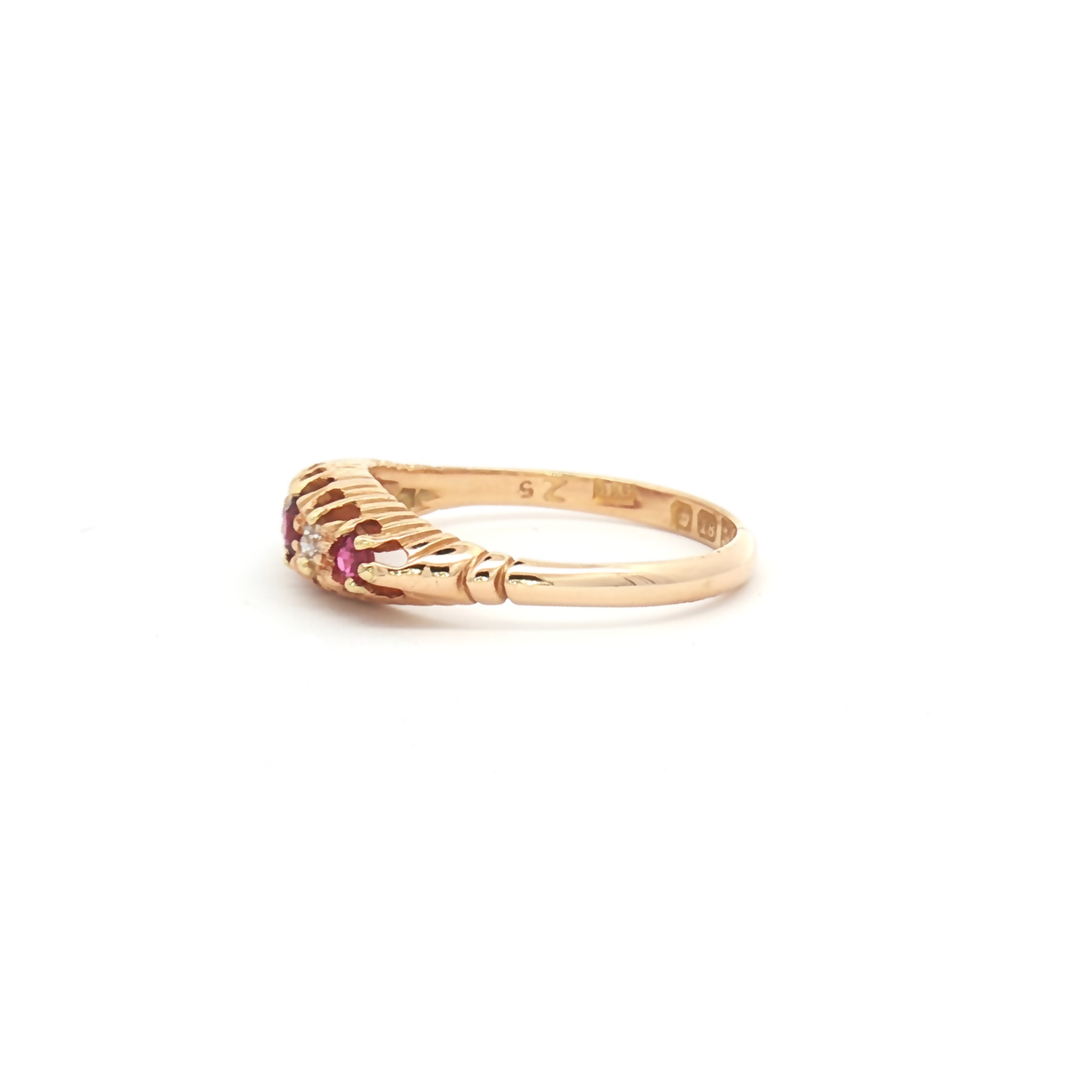 Vintage 18ct Yellow Gold Ruby and Diamond Five Stone Ring