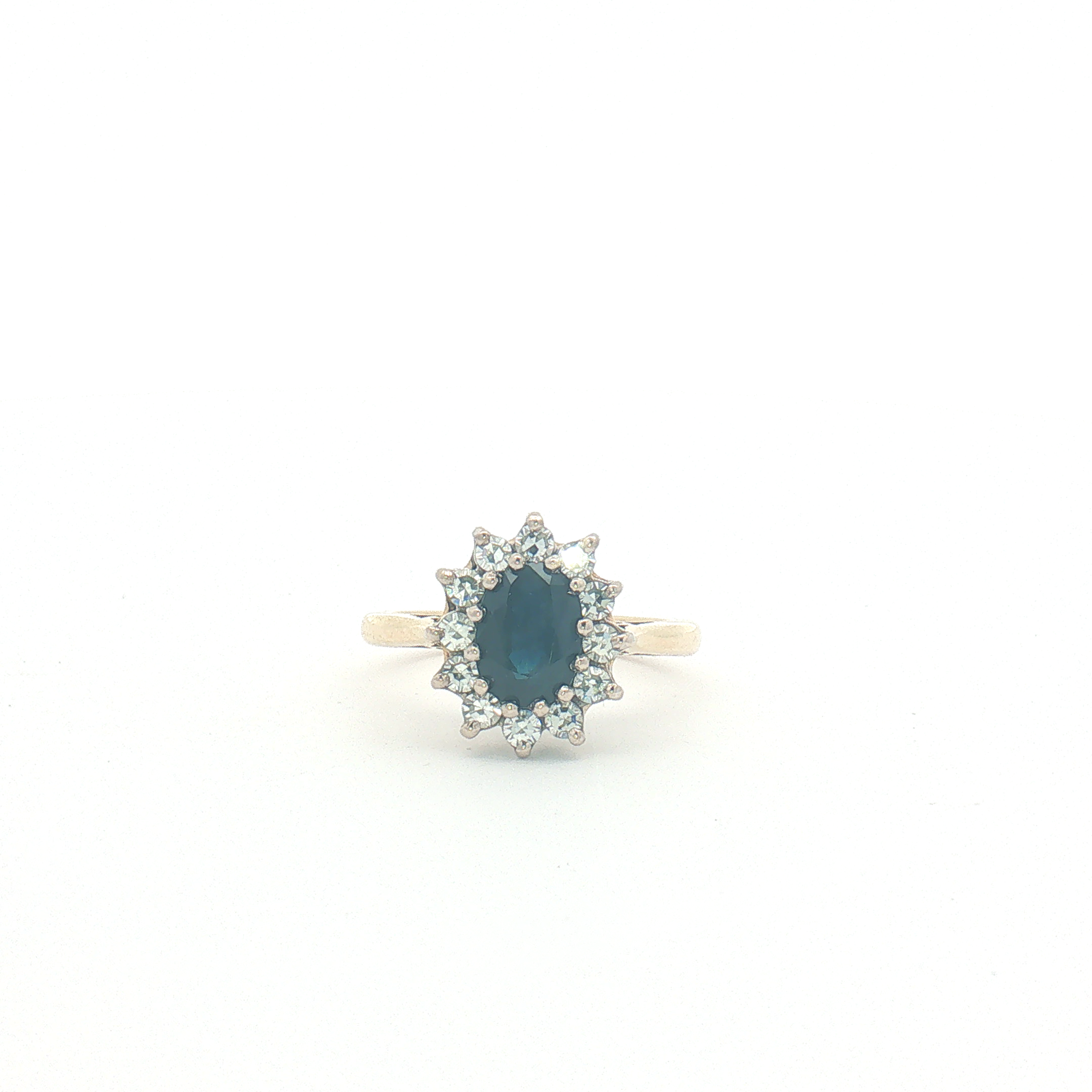 Vintage 18ct Yellow Gold Sapphire and Diamond Diana Cluster Ring 