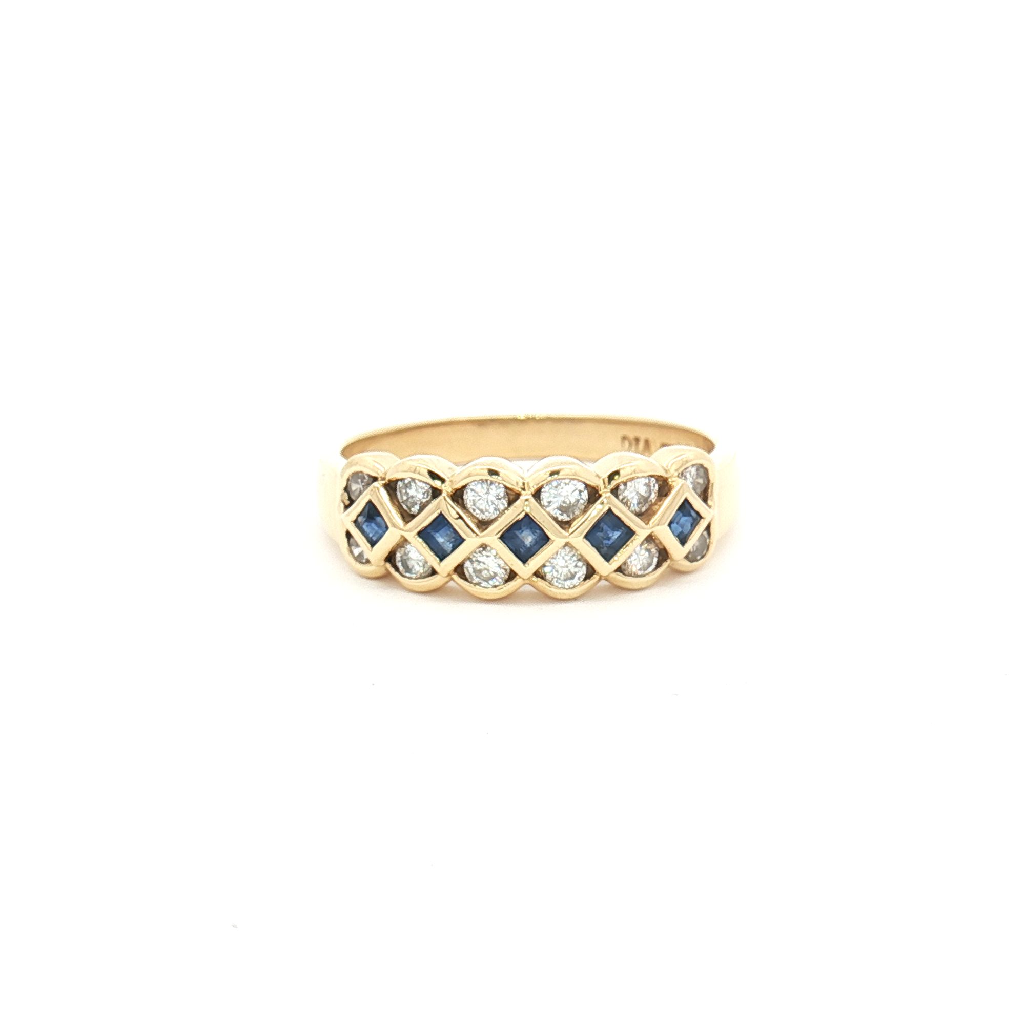 Vintage 18ct Yellow Gold Three Row Sapphire and Diamond Ring