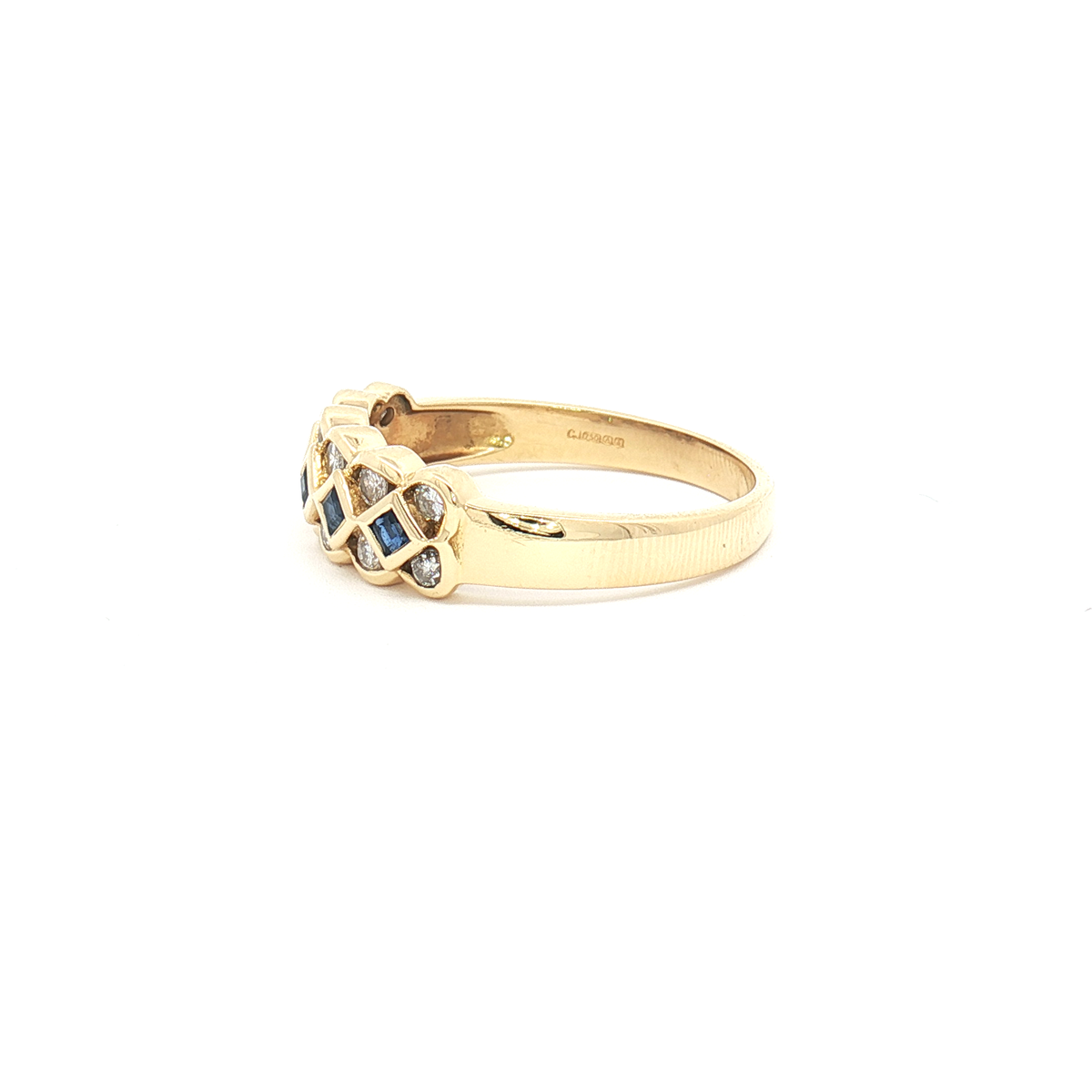 Vintage 18ct Yellow Gold Three Row Sapphire and Diamond Ring