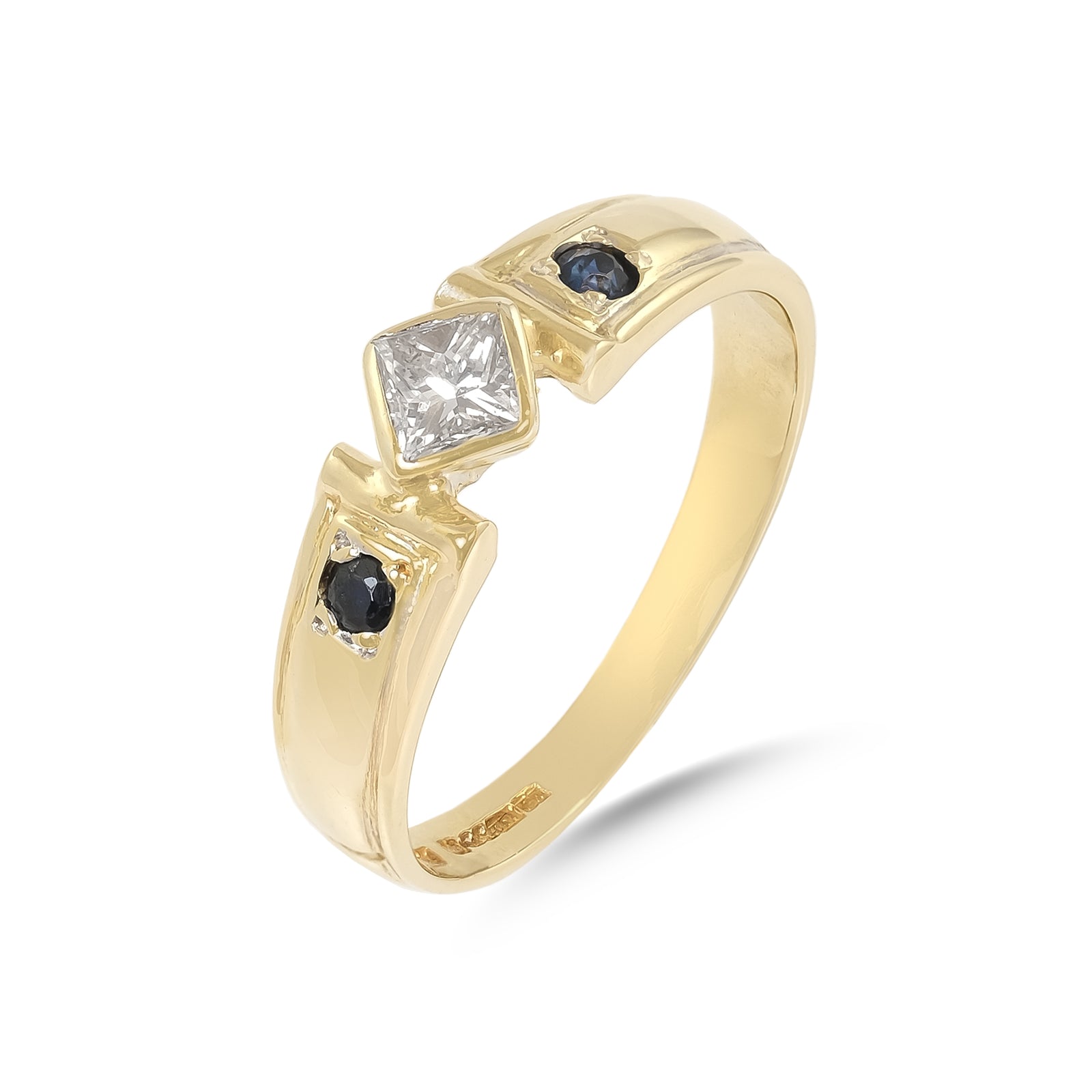 Vintage 18ct Yellow Gold Three Stone Diamond and Sapphire Ring