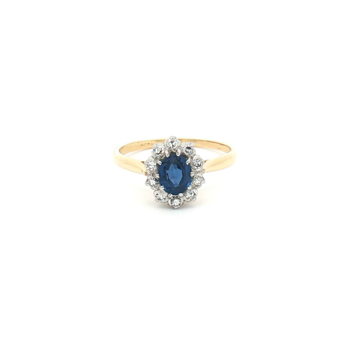 Vintage 18ct Yellow Gold and Platinum, Sapphire and Diamond Cluster Ring