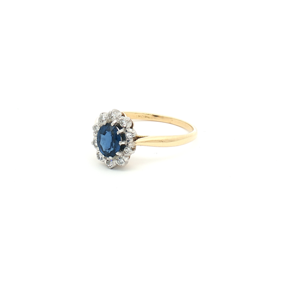 Vintage 18ct Yellow Gold and Platinum, Sapphire and Diamond Cluster Ring