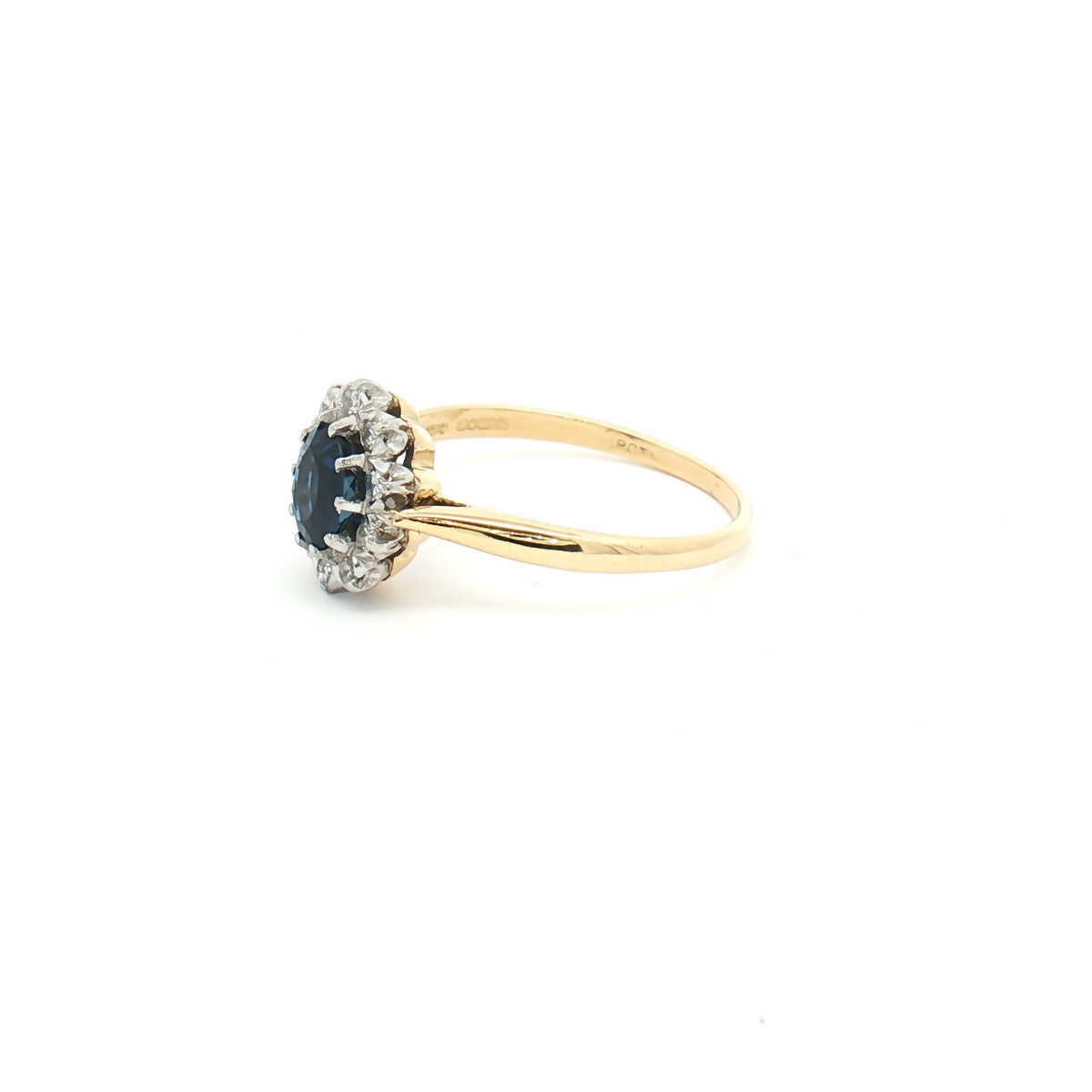 Vintage 18ct Yellow Gold and Platinum, Sapphire and Diamond Cluster Ring
