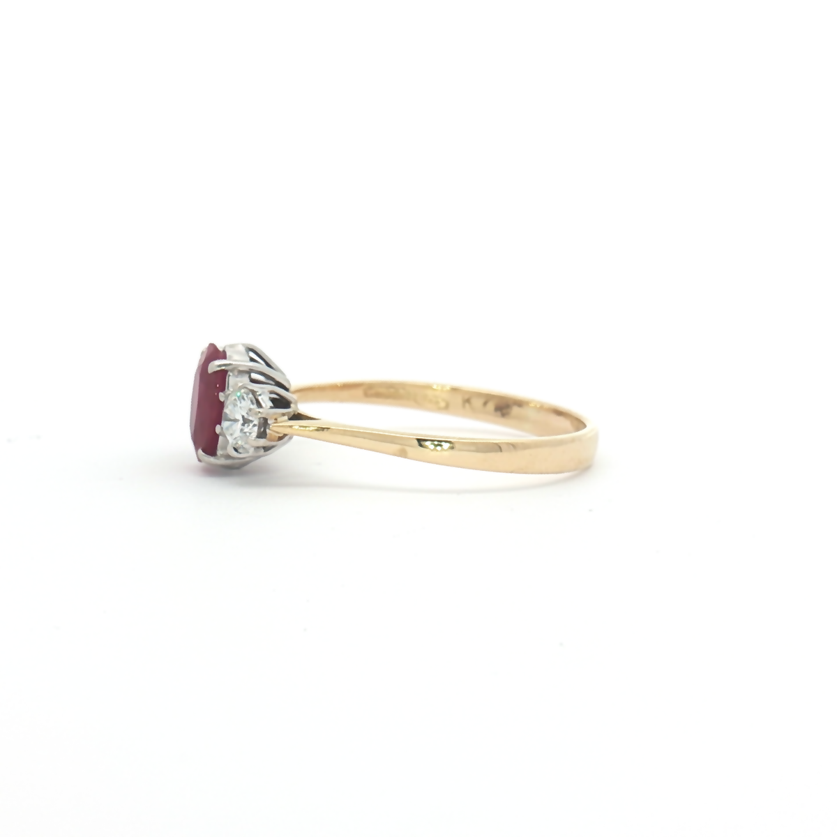 Vintage 18ct Yellow & White Ruby and Diamond 3 stone Ring