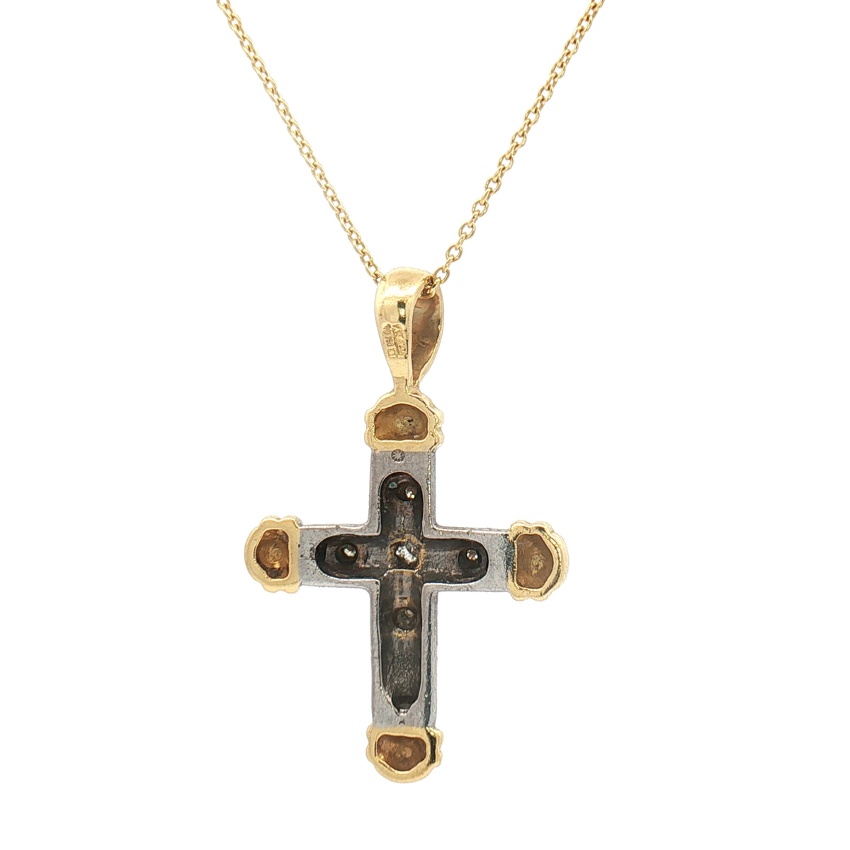 Vintage 18ct Yellow and White Gold Diamond Set Cross Necklace
