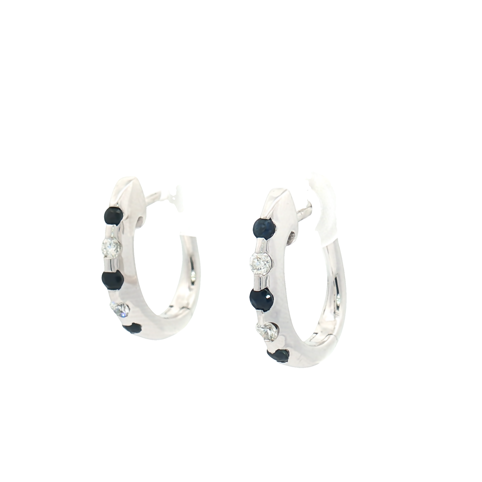 Vintage 9ct White Gold Diamond and Sapphire Hoop Earrings