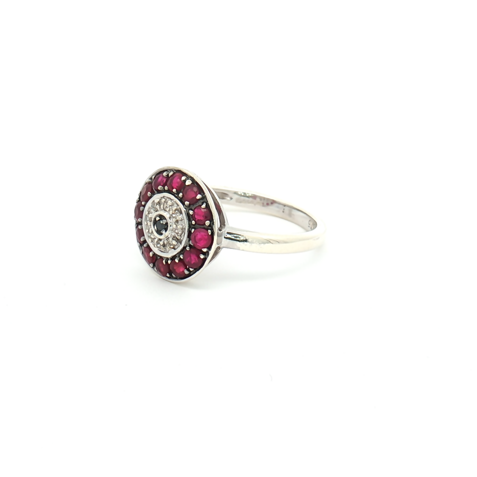 Vintage 9ct White Gold Ruby, Sapphire and Diamond Cluster Ring