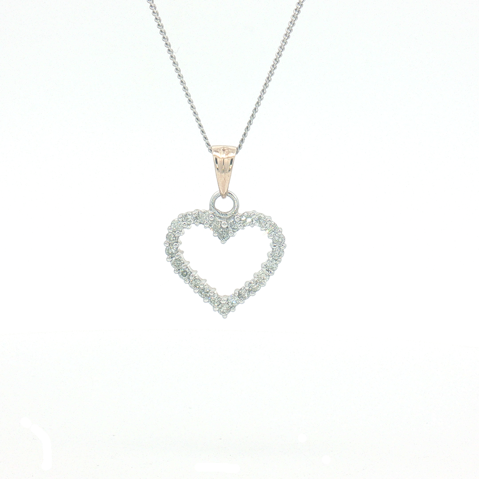 Vintage 9ct White and Yellow Gold Diamond Heart Pendant and Chain 