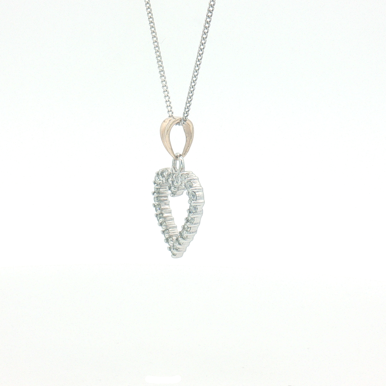 Vintage 9ct White and Yellow Gold Diamond Heart Pendant and Chain 