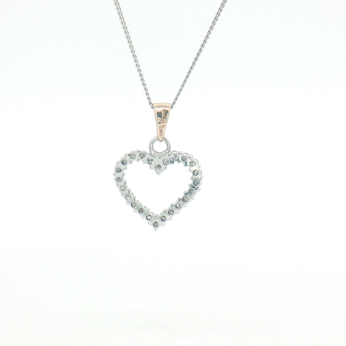 Vintage 9ct White and Yellow Gold Diamond Heart Pendant and Chain 
