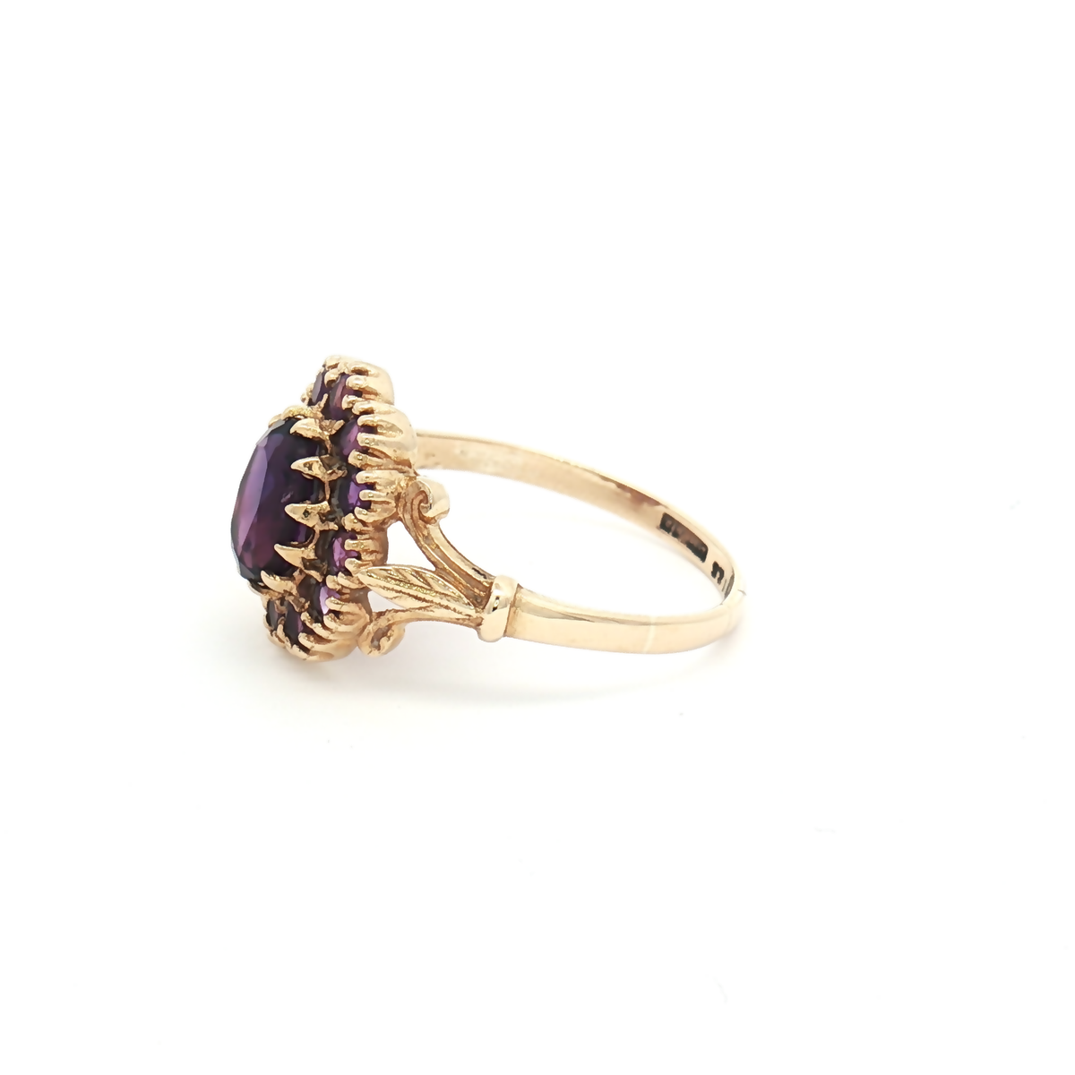 Vintage 9ct Yellow Gold Amethyst Cluster Ring