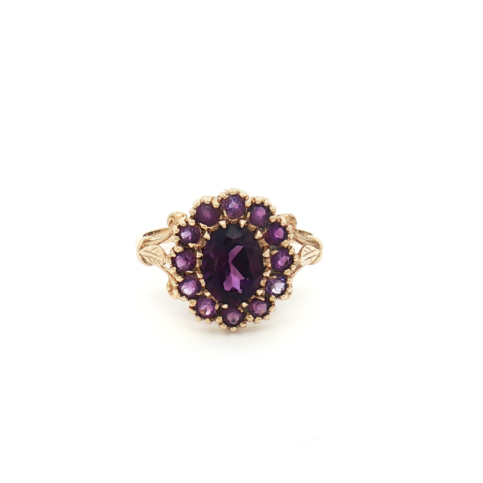 Vintage 9ct Yellow Gold Amethyst Cluster Ring