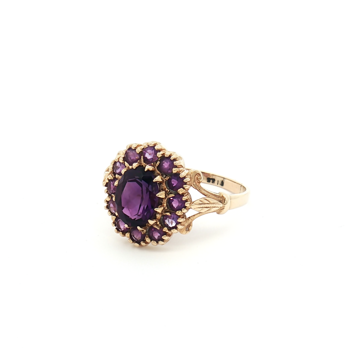 Vintage 9ct Yellow Gold Amethyst Cluster Ring