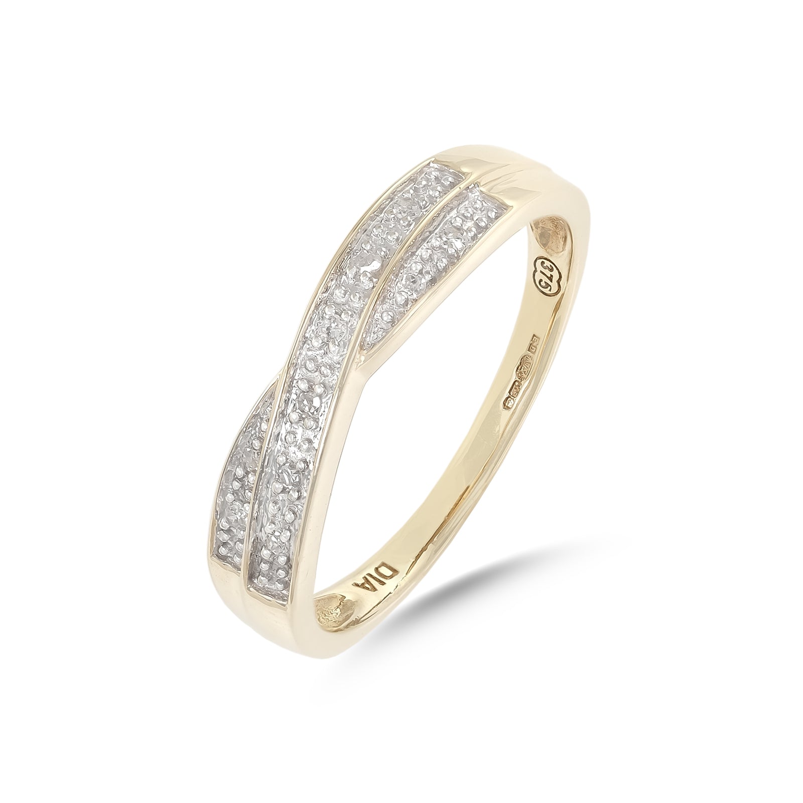 Vintage 9ct Yellow Gold Diamond Crossover Ring