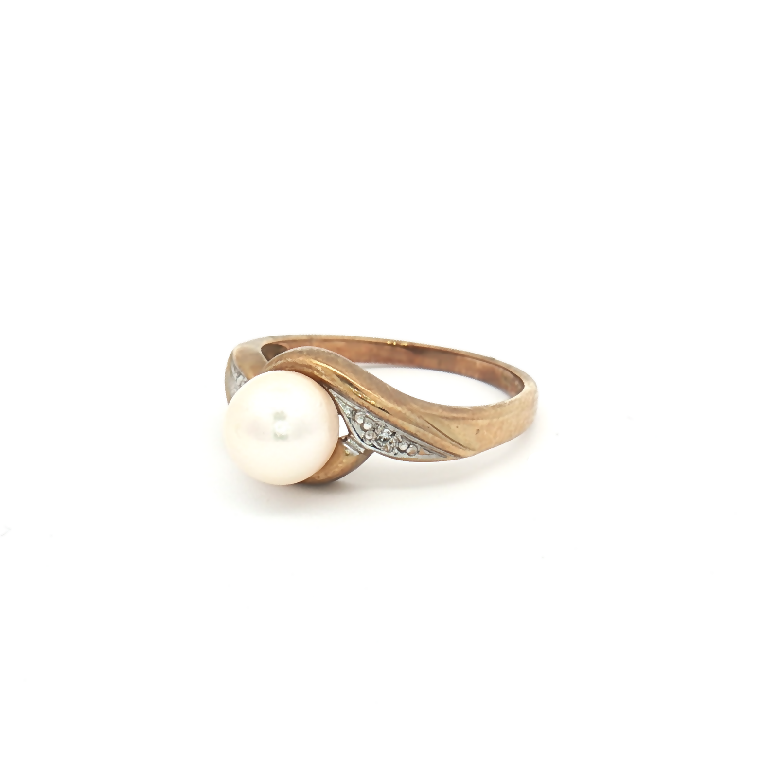 Vintage 9ct Yellow Gold Pearl and Diamond Ring