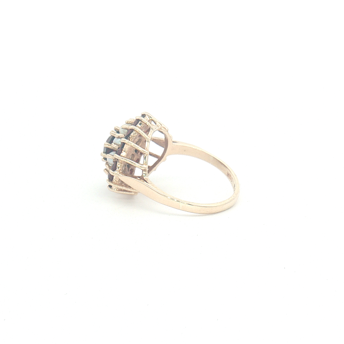 Vintage 9ct Yellow Gold Pearl and Garnet Cluster Ring 