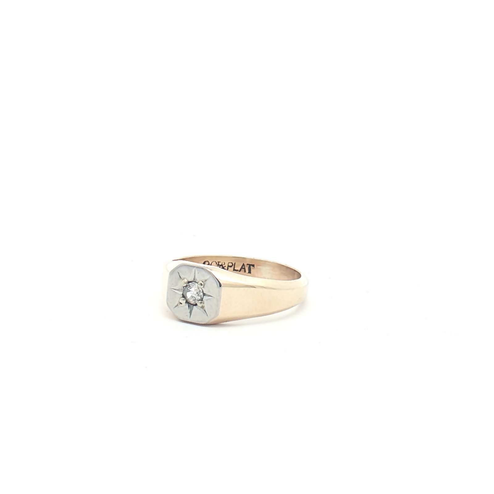 Vintage 9ct Yellow Gold & Platinum Diamond Signet Ring