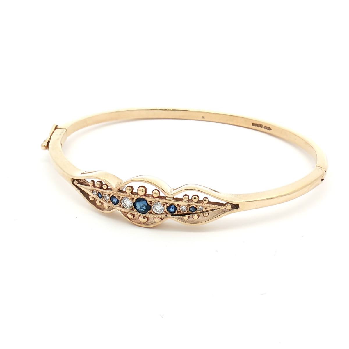 Vintage 9ct Yellow Gold Sapphire and Diamond Bangle