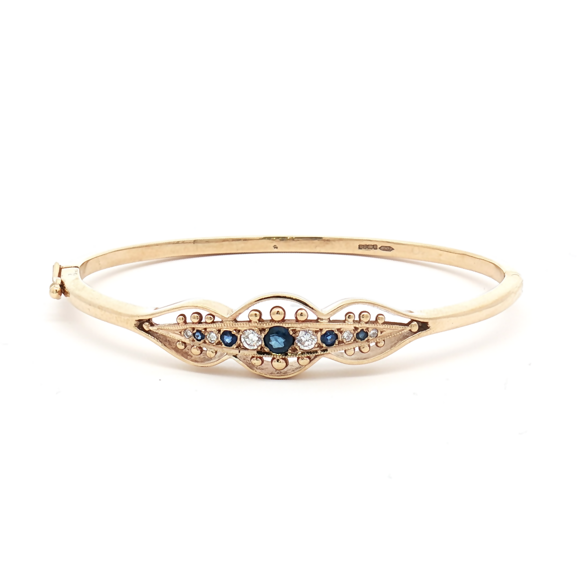 Vintage 9ct Yellow Gold Sapphire and Diamond Bangle