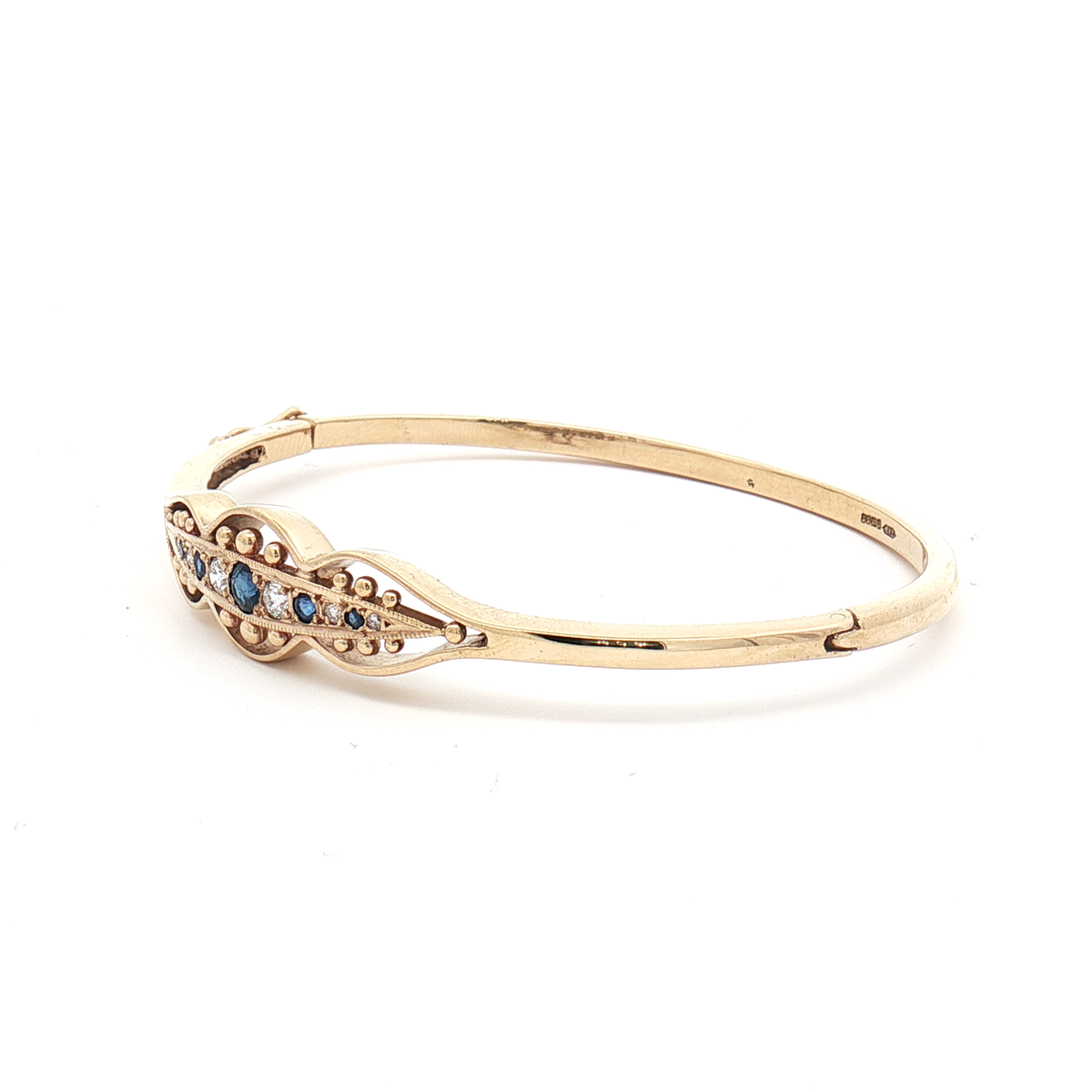 Vintage 9ct Yellow Gold Sapphire and Diamond Bangle