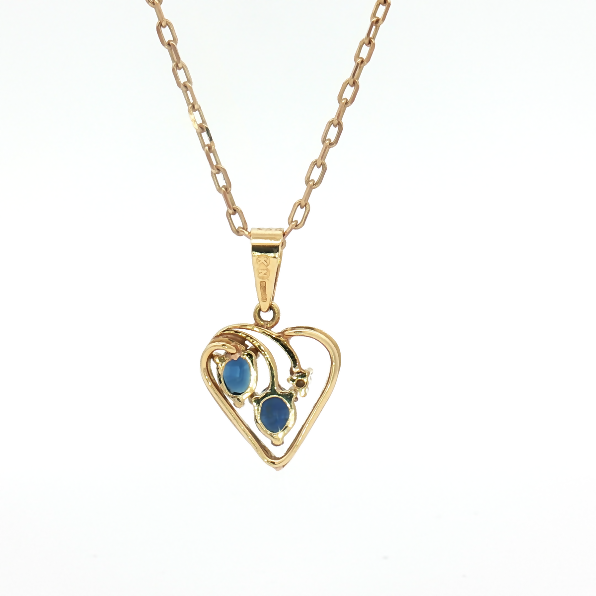 Vintage 9ct Yellow Gold Sapphire and Diamond Heart Shaped Pendant