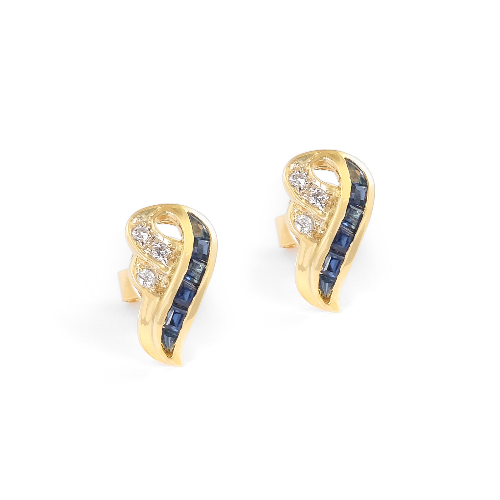 Vintage 9ct Yellow Gold Sapphire and Diamond Stud Earrings