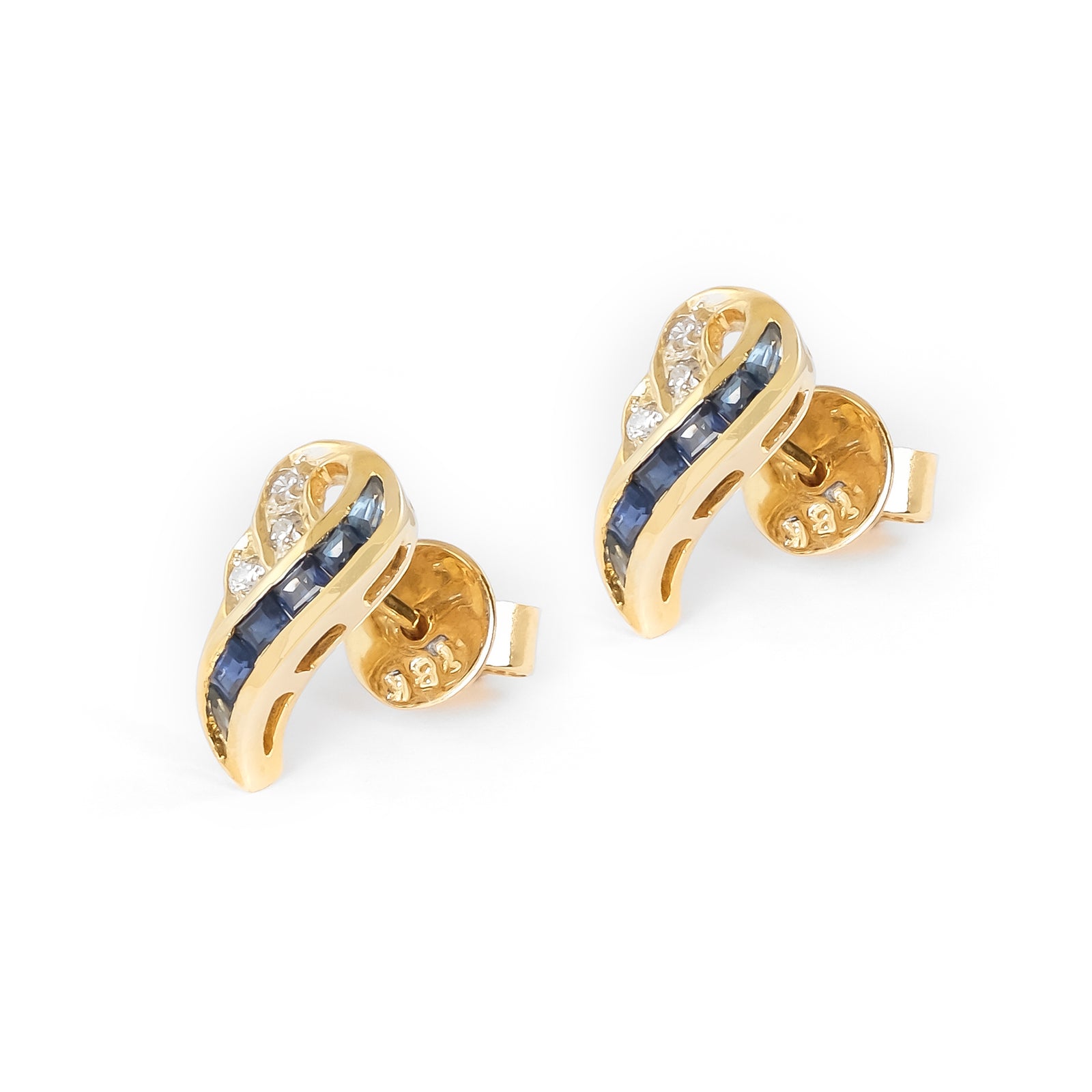 Vintage 9ct Yellow Gold Sapphire and Diamond Stud Earrings